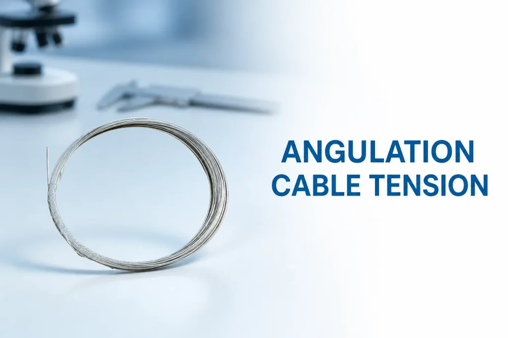 Endoscope angulation cable arranged for cable tension inspection